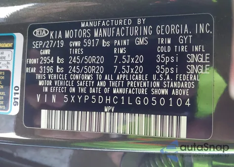 2020 Kia Telluride Sx from USA, damaged, VIN 5XYP5DHC1LG050104